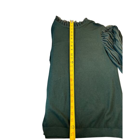 Adrianna Papell Ruffle Collar  Sweater Blouse with Balloon Sleeves Size L Green - Picture 9 of 9